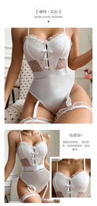 Body in pizzo francese con fiocco e rete, lingerie sexy con spalline, traspirante, aderente, trasparente, lussuoso - Product Image 2