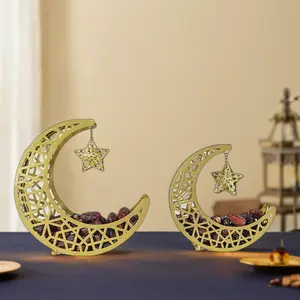 New Design EID Ramadan Mubarak Metal Tray Moon Star Iron Plate for Ramadan Decorations