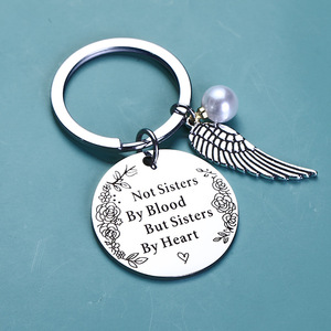 Porte-clés mignon en acier inoxydable, Logo personnalisé, meilleurs amis, pas sœurs par le sang, sœur par cœur, porte-clés d'amitié - Product Image 4