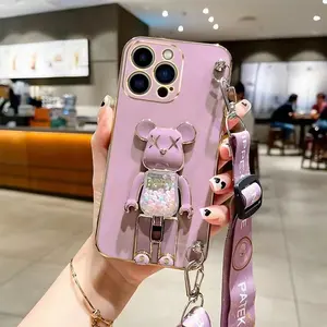 6D Electroplate 360 Degree Rotate Holder Bear Phone Case for Iphone 15 14 Pro Max 13 12 11 Plus XS XR Protect Back Cover Luxury