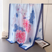 Nouveau Grand Foulard en Soie et Polyester 180*85CM pour Femme, Châle de Protection Solaire, Imprimé Floral, Doux, pour la Tête, Style Traditionnel