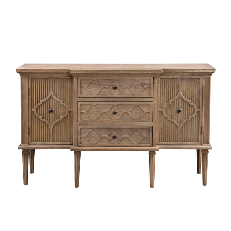 French provincial handmade furniture living room sandblasted natural elm sideboard console storage cabinet buffet