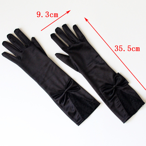 MIO Fashion Élégantes Mitaines de Mariée Longueur Coude, Nœud Noir en Dentelle Nylon <span class=keywords><strong>et</strong></span> Satin Doux, Gants de Soirée pour <span class=keywords><strong>Femme</strong></span> - Product Image 4