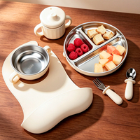 Assiette Bébé Personnalisée OEM en Acier Inoxydable 304 Revêtue de Silicone de Qualité Alimentaire, 3 Compartiments, Base à Forte Succion, Motif Dessin Animé, Sans BPA