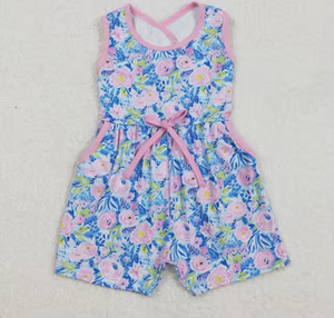 Mono de verano sin mangas para niñas pequeñas, mono de una pieza con estampado floral y arcoíris, traje de sol con bolsillos - Product Image 5