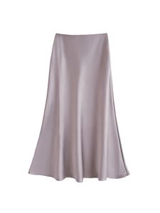 Jupes longues en satin d'acétate IStapromo pour femmes, couleur unie, taille haute, coupe sirène, style A-line, pour le printemps et l'été - Product Image 2