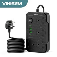 Multiprise industrielle britannique 4 prises avec 2 ports USB-C et 2 ports USB, charge rapide, protection contre les surtensions, sécurité enfant, interrupteur