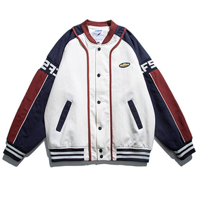 Autumn Color Block Custom Embroidered Baseball <b>Jacket</b> Coat Men Spring Autumn Street Trend Loose Teenager <b>Pilot</b> <b>Jacket</b> - Product Image 1