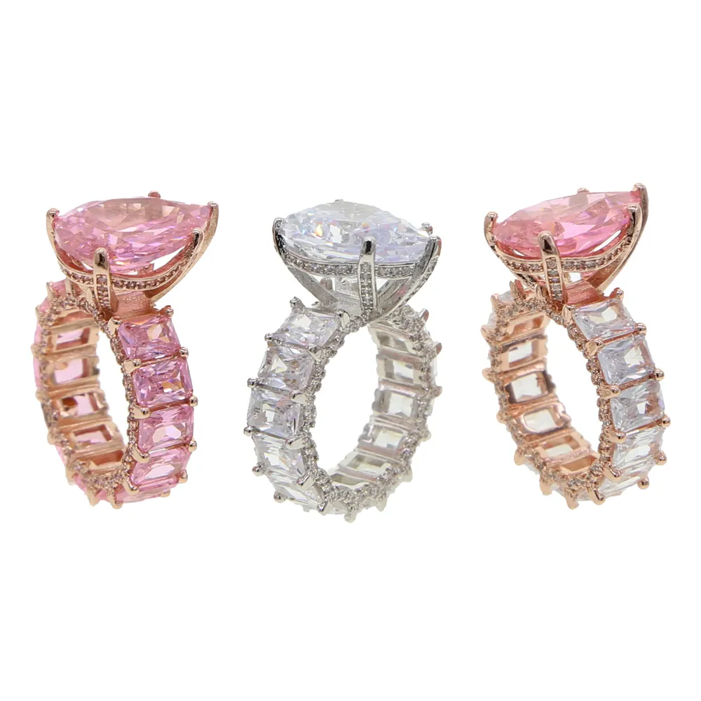 Rose gold white pink cz heart wedding engagement ring for women Full heart cz eternity band finger jewelry