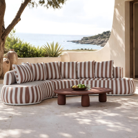 Canapé modulaire d'extérieur en tissu imperméable à rayures sable, canapé de sol profilé, combinaison personnalisée pour patio, villa, jardin, mobilier de salon