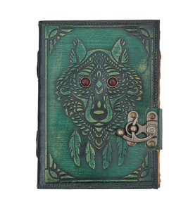 Handmade Green Leather Wolf Journal with <b>Lock</b> Vintage Rustic <b>Diary</b>, Unique Gift Notebook (7x5”) - Product Image 4
