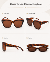 Lunettes de soleil carrées polarisées UV400 unisexe en acétate, verres marron, monture intégrale écaille de tortue, pour la conduite, la pêche, anti-éblouissement, anti-radiation