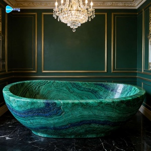 Baignoire autoportante d'intérieur de style occidental en marbre beige de forme ovale en pierre naturelle à vendre - Product Image 6