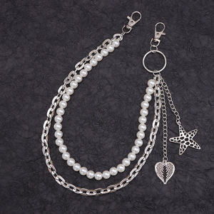 Cadena de cintura metálica de doble capa con perlas de estilo europeo y americano, con colgante de estrella, pluma y corazón para uso diario. - Product Image 2