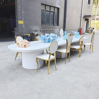 Nouvelle conception de table de mariage en acier inoxydable avec plateau en marbre et verre, ensemble de location de tables pour hôtels, banquets et événements de mariage
