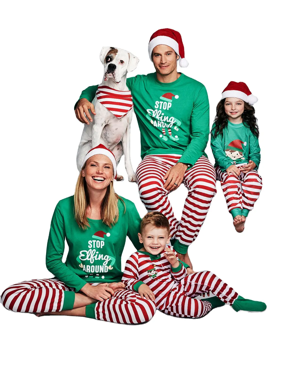 Set Piyama Natal Mode Panas Desain Celana Panjang Bergaris Set Piyama Keluarga