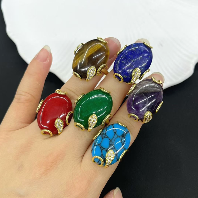 CH-HDR0558 Trendy Gold Plated Copper Color Stone Ring,Irregular Natural Stone Ring,Fashion Jewelry Crystal Stone Ring Wholesale
