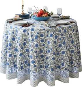 <b>Round</b> Printed Cotton <b>Tablecloth</b> with Floral Pattern Modern Handmade Customizable Washable Wedding Home Dining Cover - Product Image 1
