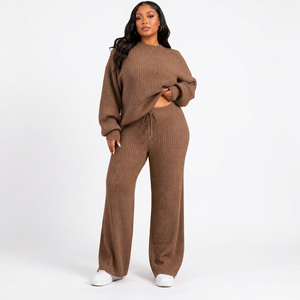 Completo da <span class=keywords><strong>donna</strong></span> casual in maglia a costine Y2K, stile streetwear vintage, taglie forti, collezione Autunno 2026 - Product Image 1