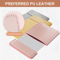 Miroir de maquillage portable compact carré personnalisé CF avec cadre en PU finition argentée et housse en cuir pour sac
