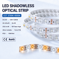 Bande lumineuse LED linéaire CCT réglable DC24V, large faisceau, bande LED SMD2835, 160 degrés, CRI élevé, éclairage sans ombre