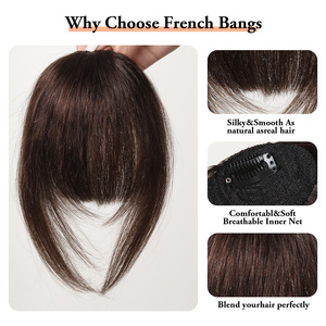 Extensions de <span class=keywords><strong>cheveux</strong></span> 100% humains JZW, brun foncé <span class=keywords><strong>naturel</strong></span>, <span class=keywords><strong>frange</strong></span> plate avec tempes, postiche en <span class=keywords><strong>cheveux</strong></span> humains, <span class=keywords><strong>frange</strong></span> à clipser - Product Image 5