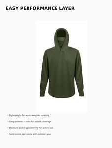 Haut de performance unisexe pour adultes à manches longues avec capuche, protection solaire, séchage rapide, évacuation de l'humidité, léger, respirant, en polyester, Needle - Product Image 6