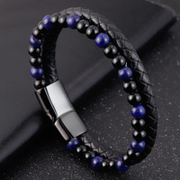 Bracelet en cuir véritable tressé avec breloque en pierre naturelle pour homme et femme, fermoir magnétique en acier inoxydable, cadeau personnalisé