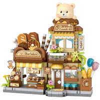Ensemble de blocs de construction EPT Kawaii Little Bear Bakery, modèle de magasin miniature, vue sur la rue, briques d'assemblage DIY, jouet pour enfants de 5 à 7 ans