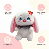Peluche Lapin Mignon à Oreilles Tombantes avec Fleur Rouge et Col en Dentelle à Pois – Vente en Gros Fabricant – Peluche Douce Animal Lapin Rembourré