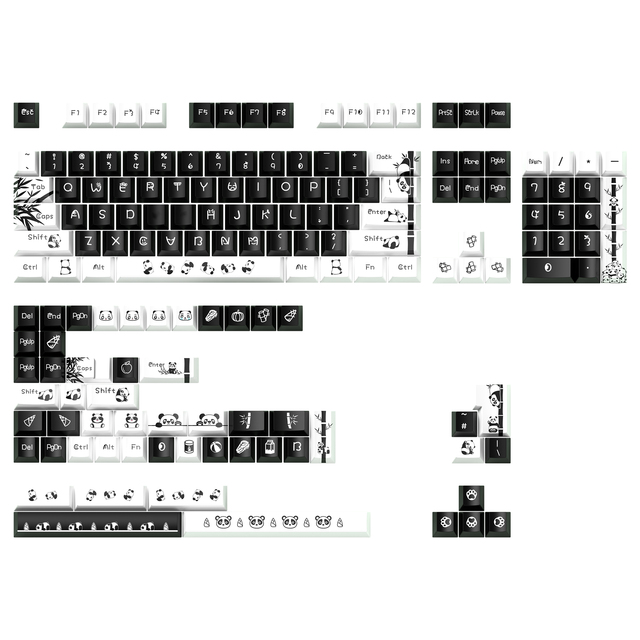 Panda Keycaps Black and White Cherry Profile 139 Keys PBT Dub Sye KeyCaps PBT for 60% 61 64 68 71 75 81 Mechanical Keyboard