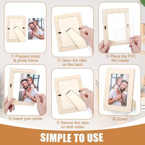 Cornici Rettangolari in Legno per <span class=keywords><strong>Foto</strong></span>, Stile Classico <span class=keywords><strong>con</strong></span> Finitura Naturale per Esposizione su Scrivania, Ideali per Artigianato e Immagini - Product Image 2