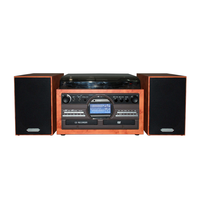 Platine Vinyle Rétro en Bois avec Lecteur CD/DVD, Enregistreur de Cassettes et Radio AM/FM, Gramophone avec Haut-Parleurs Stéréo Externes