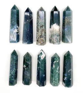 Venta al por mayor de Torre de Cristal de Ágata Musgosa Pulida Natural, Varita de Cristal Curativa, Piedra Tallada, Colección de Especímenes Minerales - Product Image 4