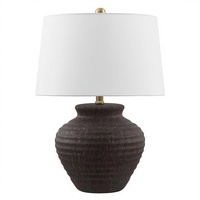 Lampe de table 22,5 pouces, base en céramique marron foncé, abat-jour en tissu, interrupteur marche/arrêt, ampoule E26 incluse, table de chevet, console, maison