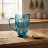 Pichet en verre sodocalcique gaufré à côtes verticales multi-usages 1288 ml, coloré, compatible lave-vaisselle, artisanat rétro en relief