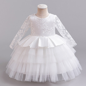 Abito da Principessa a Maniche Lunghe con Gonna a Strati e Fiocco per Bambine, Vestito Formale Elegante - Product Image 3
