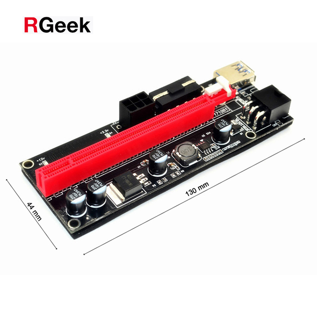 RGeek High Quality Dual 6Pin PCIe Riser PCI-E PCI Express Riser Card 009S 1x to 16x USB 3.0 Cable Adapter