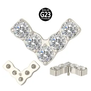 Fashion ASTM F136 Titanium Body Piercing Jewelry 5 Prong Set Zircon Nose Rings Stud Labret Top titan pircing intim