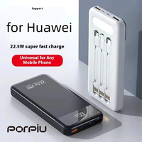 Chargeur Super Rapide PD22.5W, Batterie Externe Portable de 10000 mAh à Haute Capacité avec Câble Intégré, Lumières LED, Micro USB, Batterie Li-Polymère