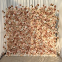 GJ-WA031 Vente en gros Mur de fleurs artificielles en soie 8ft x 8ft couleur champagne, Mur de roses enroulable pour décoration de mariage