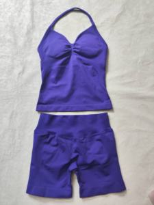 2-teiliges Impact-Sportset für Damen: Rückenfreies Tanktop, Yoga-Oberteil, Hochgeschnittene Nahtlose Shorts mit Raffung, Sport-Gym-Set, Sportbekleidung, Workout-Set - Product Image 6