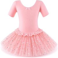 Leotardo de Danza para Niña Pequeña, Algodón y Spandex, Manga Corta, Tutú de Tul, Cintura Elástica, Disfraz de Bailarina para Cumpleaños