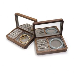 Caja de Madera de Nogal para Joyas, Tamaño Viaje, con Espejo - Product Image 4