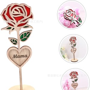 Wooden Rose <b>Decoration</b> For <b>Mothers</b> <b>Day</b> Boxwood Craft Gift Heart Shape Mama Living Room Decor - Product Image 5