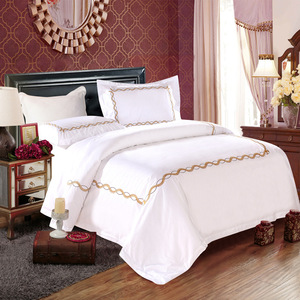 4pcs Breathable 60-count Embroidered 100% Cotton Duvet Cover and Pillowcase <strong>Bedding</strong> Sets Luxurious <strong>Percale</strong> for Hotel Use - Product Image 4