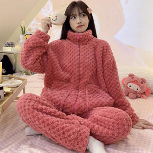 Samwestart ชุดนอนผ้าสักหลาดเนื้อหนาสำหรับผู้หญิง, ชุดเสื้อผ้าใส่ในบ้านมีซิปแขนยาวสำหรับเล่นกีฬาใส่สบายเหมาะสำหรับฤดูหนาว - Product Image 5