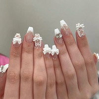 24 Uñas Postizas Cuadradas Estilo Ataúd con Purpurina y Mini Diamantes de Imitación, Venta al por Mayor, Uñas Postizas Reutilizables Estilo Francés