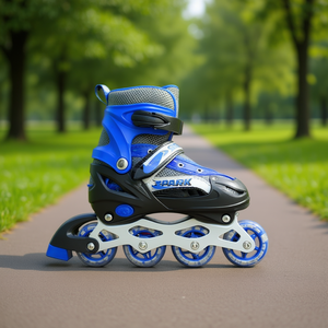 Patins à roulettes en ligne réglables pour enfants avec roues lumineuses, semelle extérieure en PVC, conception à 4 roues, frein inclus, couleur bleue, adaptés - Product Image 2