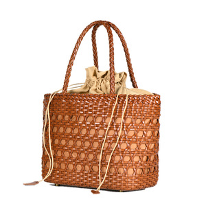 Sac à main pour femme en cuir véritable tressé ajouré style panier, nouveauté, vente chaude - Product Image 5